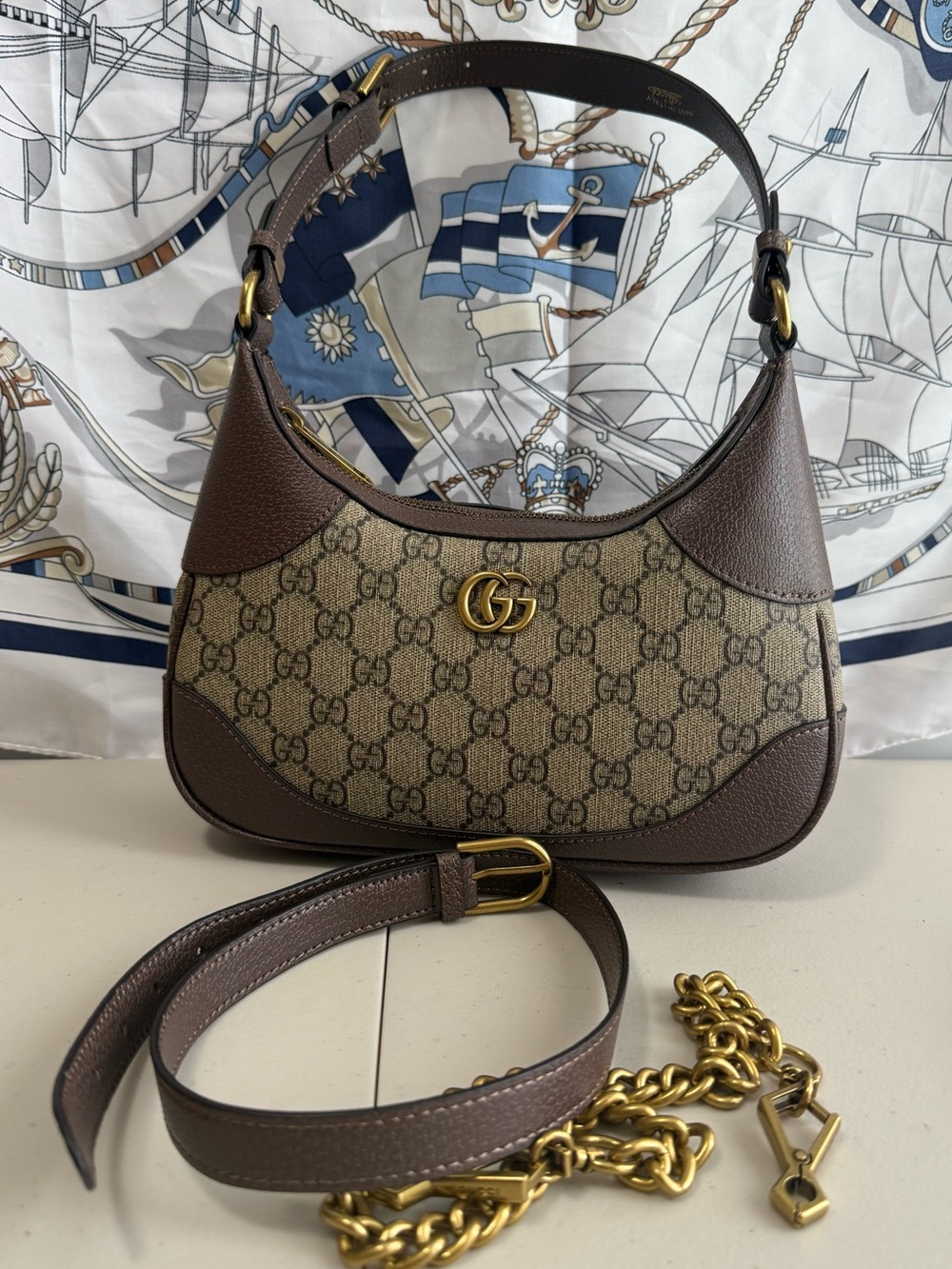 Gucci Brown GG Mini Canvas Shoulder Bag with Gold Hardware